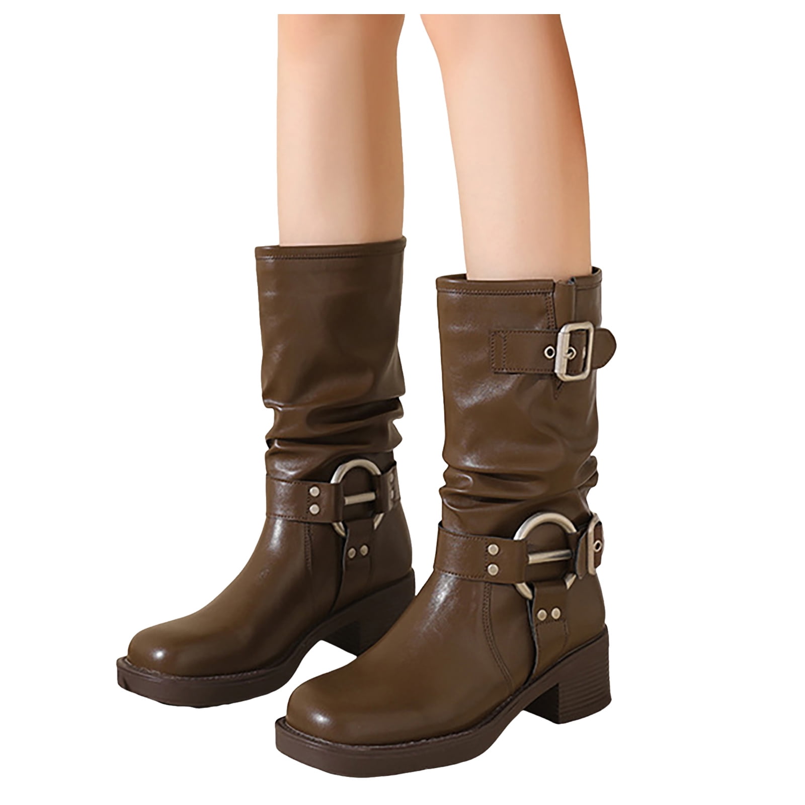 【ACLENT】Round buckle long boots S06bd435f7f624626a44e0b6bd27ff