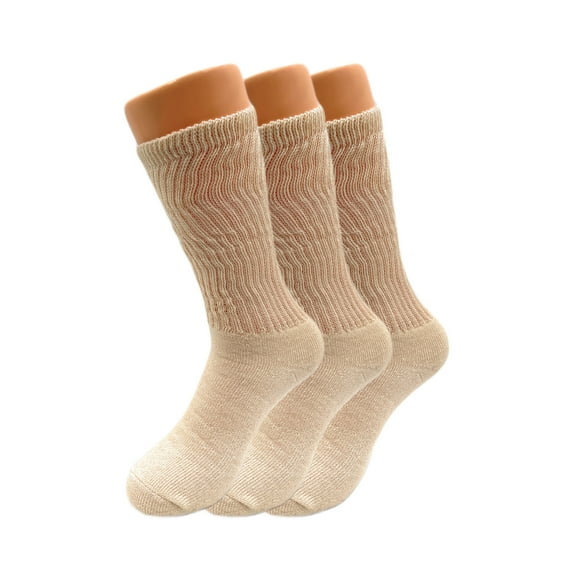 Mid Calf Crew Socks for Women 3 Pairs Ecru Cotton Socks Size 9-11
