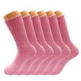 thumbnail image 1 of Mid Calf Crew Socks for Women Pink Cotton Socks Size 9-11 6 Pairs, 1 of 6