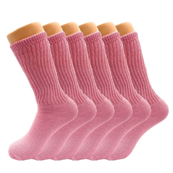 Mid Calf Crew Socks for Women Pink Cotton Socks Size 9-11 6 Pairs