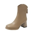 thumbnail image 1 of Mid Calf Dress Boots for Women 2024 Fashion Square Toe Leather Block High Heel Wide Ankle Booties, 1 of 6
