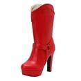 thumbnail image 1 of Mid-Calf High Heel Boots Women's Fashion Casual Solid Color Waterproof Fleece Lining I for Winter Outdoor Leisure, 1 of 9