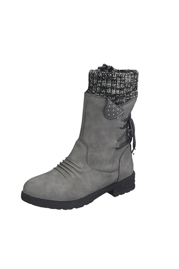 Mid Calf Lace-Up Women's Boots with Thick Heels, Vintage Retro Casual Style, Snow-Ready, Size 13