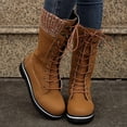 thumbnail image 1 of Mid Calf Lace-up Long Boots Women Flat Heels Round Toe Denim Cowboy Boots With Side Zipper Western Boots Fashion Autumn Winter Shoes, 1 of 7