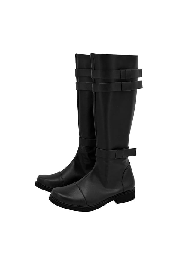 Mid Calf Riding Boots for Women Men Festival Costume Dress Knee High Boots Retro Strappy Low Heel Wide Calf Long Booties Black 9