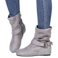 thumbnail image 1 of Mid Calf Slouchy Boots for Women Fashion Casual Buckle Suede Round Toe Flats No Heels Short Booties Winter Fall, 1 of 6