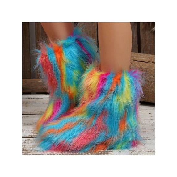 Mid Calf Snow Boots for Women, Faux Furry Winter Booties - Warm & Comfortable Winter Shoes