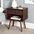 thumbnail image 1 of Mid-Century 1 Drawer Solid Wood Nightstand in Walnut, 1 of 5