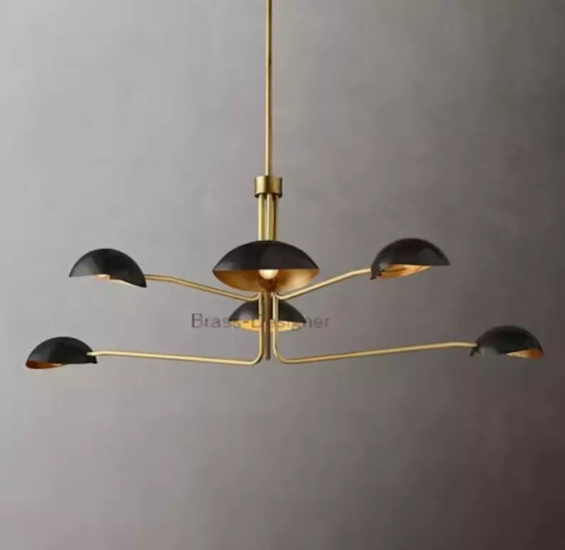 Mid Century 1950 Brass Black Orb Sputnik Italian Ceiling Stilnovo Chandelier