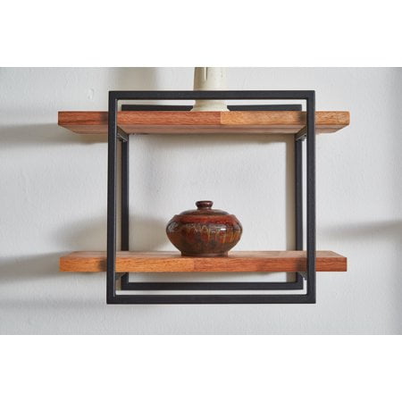 12 Inch Long 2-Tier Shelving Mid Century Square Wood, Metal Wall Display