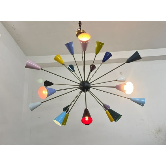 Mid Century 24 Multi Color Shade Metal Big Sputnik Chandelier Light Designer Ceiling Fixture Mid Century Ceiling Light Fixture