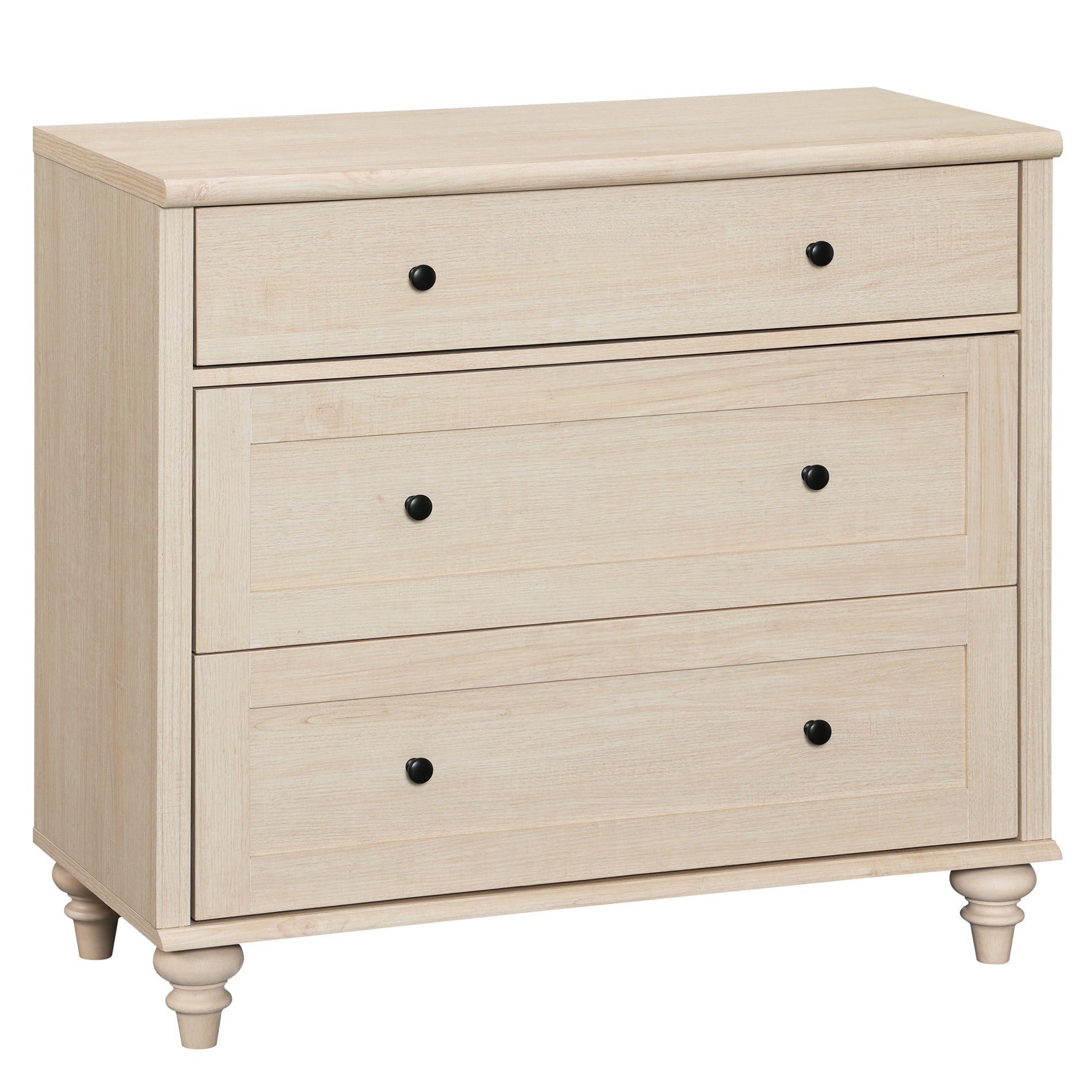 Mid Century 3-Drawer End Table, Light Beige Wood for Bedroom & Living Room