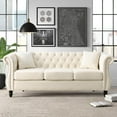 thumbnail image 1 of Mid-Century 3-Seat Living Room Sofa, TUANLUO Couches and Sofas, Velvet Upholstered Sofa Sofa with 2 Pillows and Wood Legs, Heavy Duty Sofa Furniture for Living Room, 80"L x 29"W x 30"H, Beige, 1 of 10