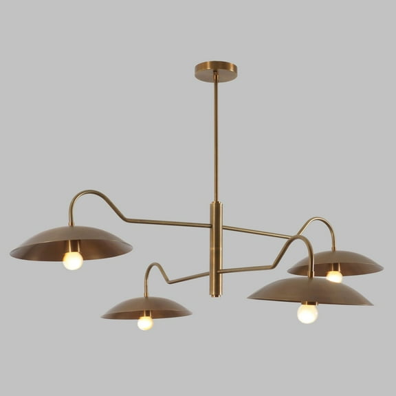 Mid Century 4 Light Linear Double Shade Chandelier Sputnik Linear Brass Pendant Light