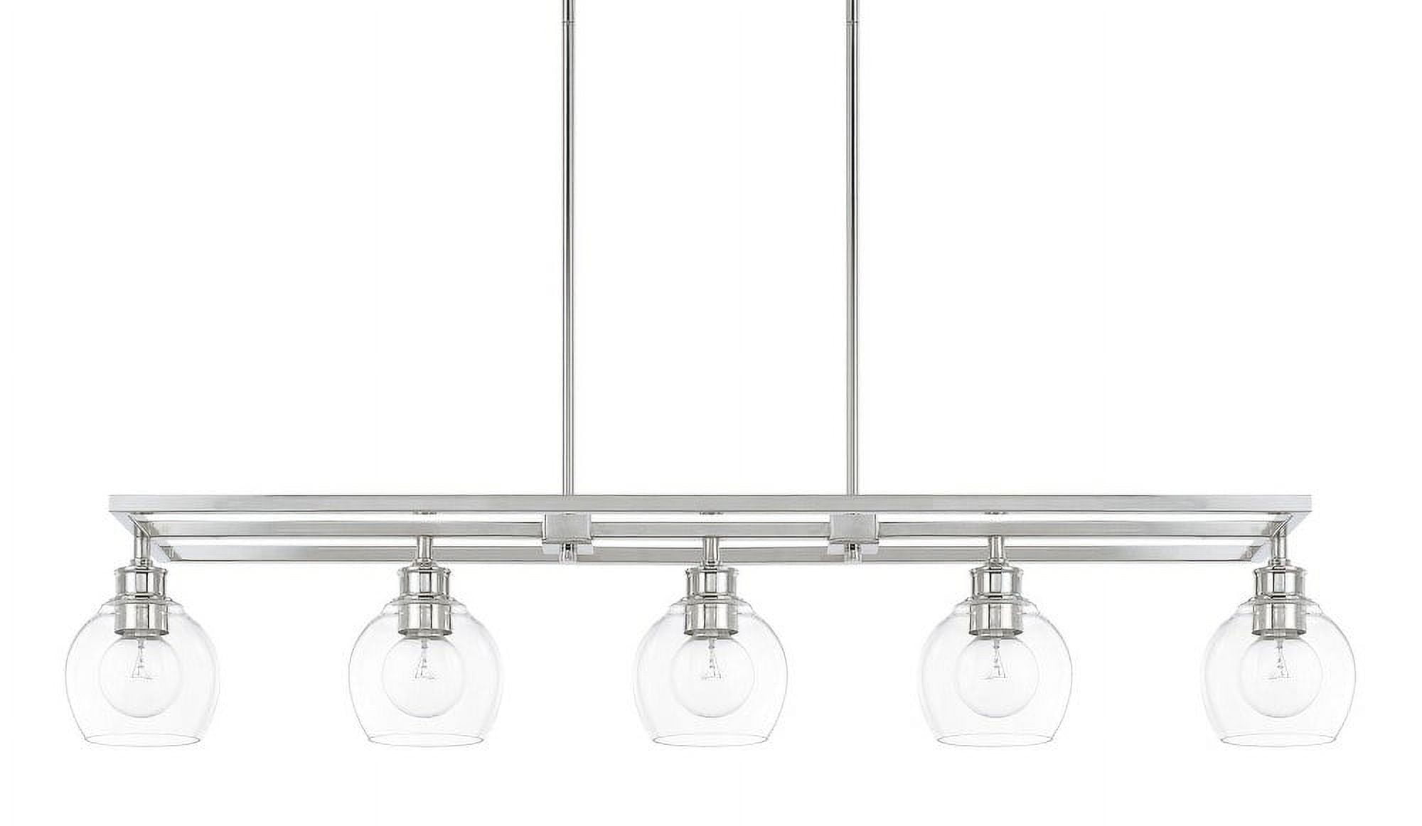 Mid-Century Polished Nickel 5-Light Island Pendant with Clear Glass Globes