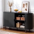 thumbnail image 1 of ROGALIS 55" Sliding Tambour Door Buffet Cabinet, Sideboard with Adjustable Shelves for Kitchen Living Room Hallway Entryway, Black, 1 of 6