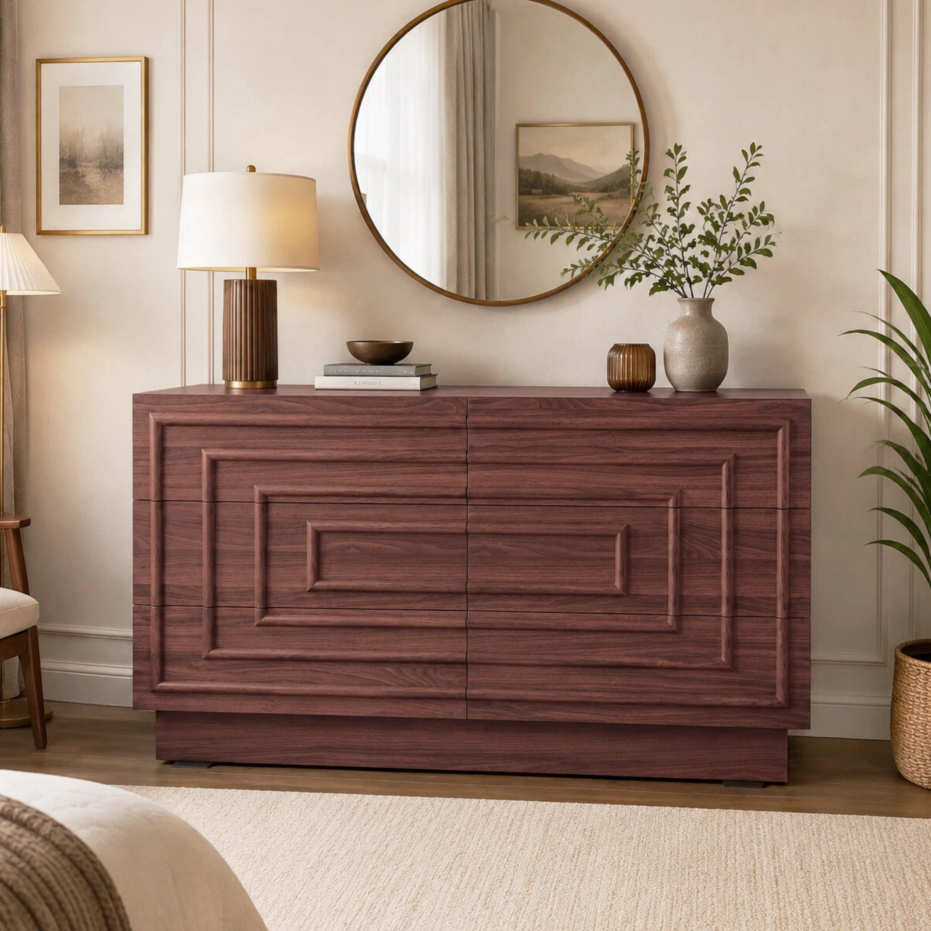 Mid Century 6-Drawer Dresser for Bedroom, 57.2