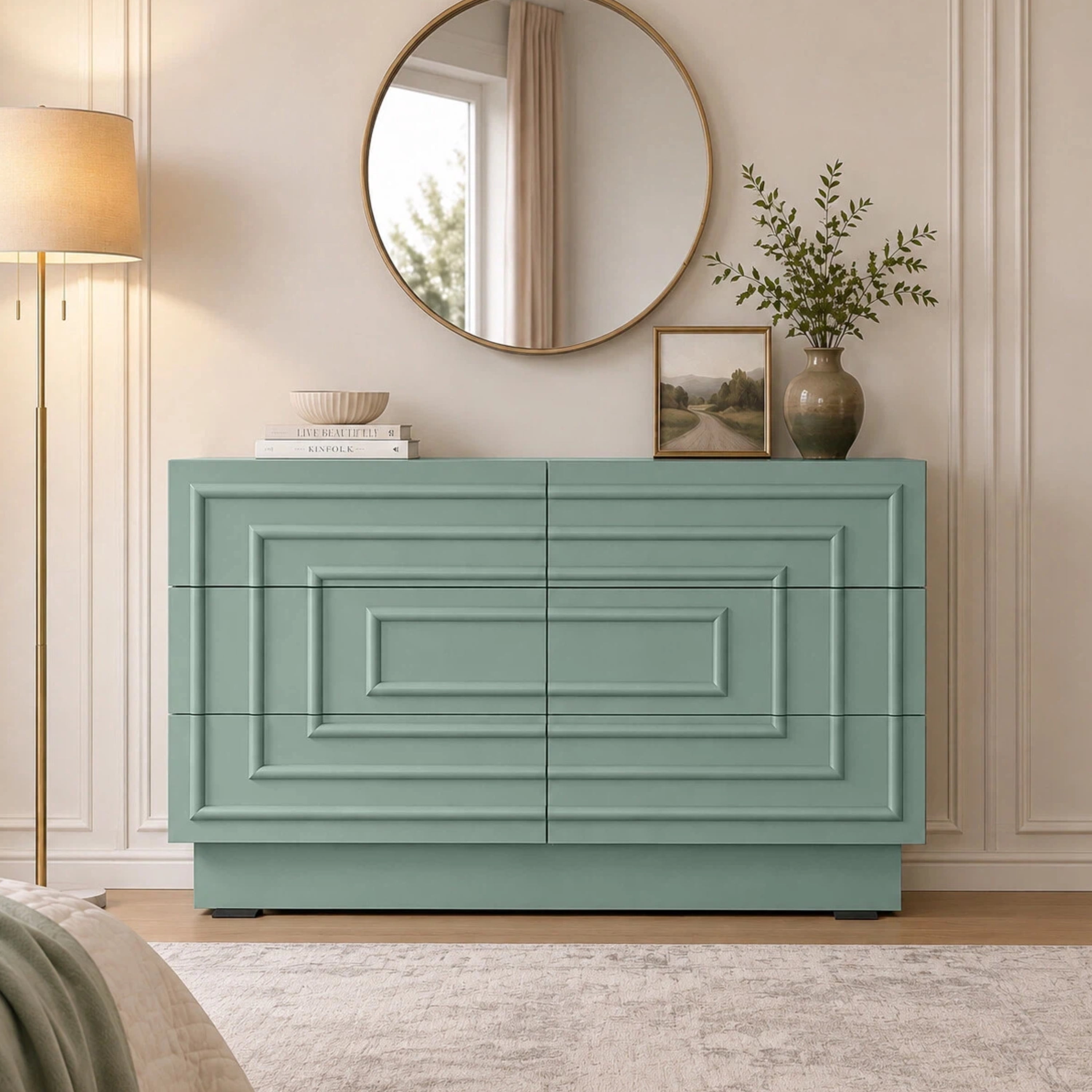 Mid Century 6-Drawer Dresser for Bedroom, 57.2