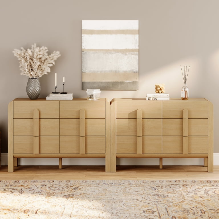 mid century modern 6 drawer double dresser Mid Century 6 Drawer Dresser Set of 2, 47.2 inch Modern Chest of Drawers with Storage, Curved Profile Wood Double Dresser for Bedroom, Living Room,