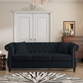 thumbnail image 1 of Mid-Century 80"L Couch, 3-Seat Couches and Sofas, Upholstered Sofa with Thicked Cushions, Modern Sofa with Wood Legs, Heavy Duty Couch Furniture for Home Living Room, 80"L x 29"W x 30"H, Black, 1 of 10
