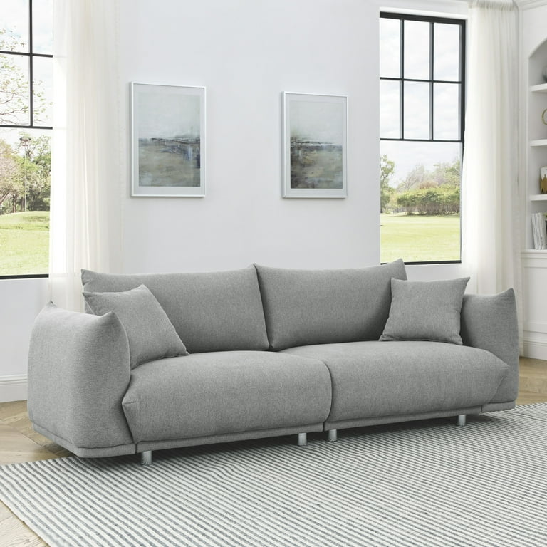 Modern 3 Seat Couch Sofa Solid Wood Frame and Stable Metal Legs Grey