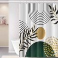 thumbnail image 1 of Mid Century Abstract Art Boho Shower Curtain Bathroom Set Gold Ginkgo Minimalist Tropical Leaves Navy Blue Farmhouse Bath Accessories Modern Pink Waterproof Fabric with Hooks 72x72 inches, 1 of 1