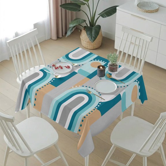 Mid Century Abstract Art Table Cloth 54x54in, Waterproof Square Tablecloth Wipeable Tablecloths Stripe Color Block Table Covers for Dining Tables Party Indoor Outdoor