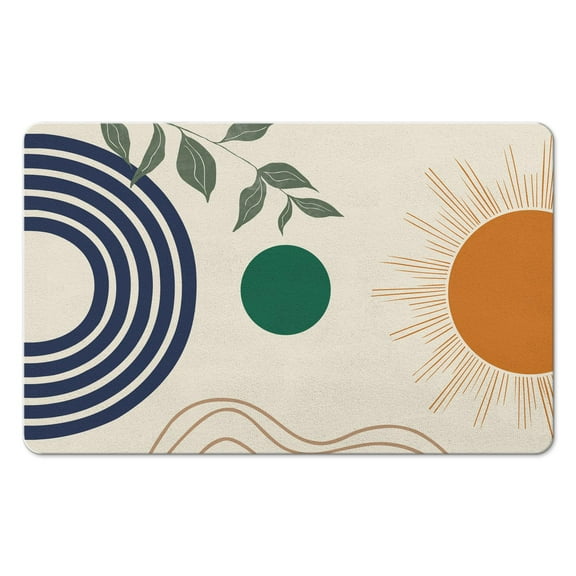 Mid Century Abstract Boho Aesthetic Bathroom Rugs, Bohemian Sun Modern Minimalist Home Bathtub Decor Bath Floor Mat, Super Soft Washable Absorbent Non Slip Microfiber Bathroom Rug 20"x32"
