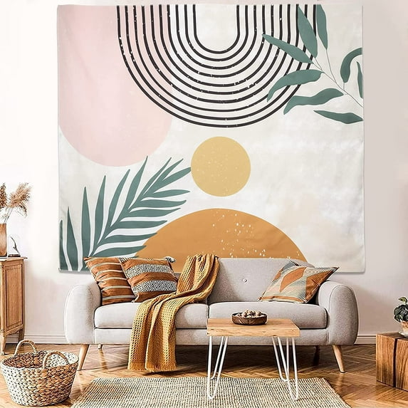 Mid Century Abstract Boho Leaves Modern Minimalistic Home Decor Trippy Wall Tapestry for Bedroom Aesthetic Mounain Tapestry for Living Room…