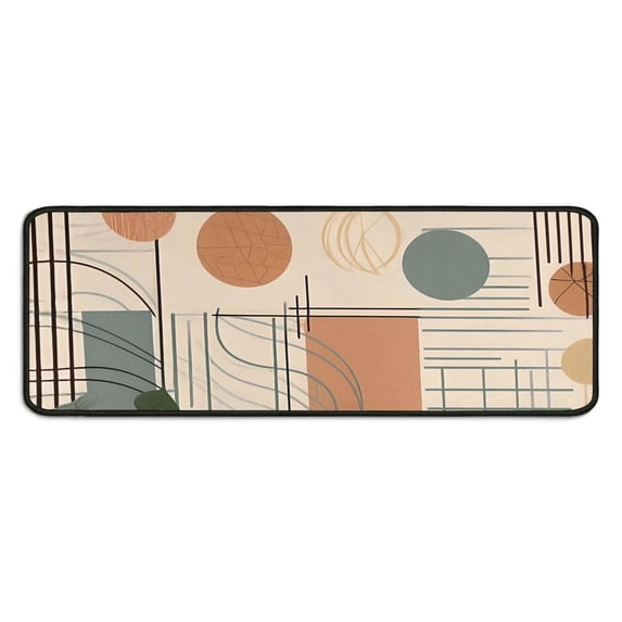 Mid Century Abstract Boho Minimalistic Kitchen Rugs 2 Piece Set Cushioned and Non-Skid Washable Floor Mat for Home Kitchen Decor or Office 17x29+17x47 Inch Black Edge