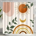 thumbnail image 1 of Mid Century Abstract Boho Orange Aesthetic Shower Curtain Set, Green Nature Leaf Sun Modern Minimalist Home Bathroom Curtain Decor with 12 Hooks 84 Inch Wide * 72 Inch High, 1 of 6