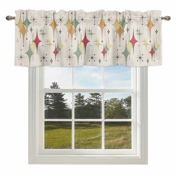 Mid Century Abstract Diamond Valances for Windows Modern Geometric on Retro Linen Rod Pocket Curtain Valance Window Treatment Short Curtains for Kitchen Living Room,42x12in