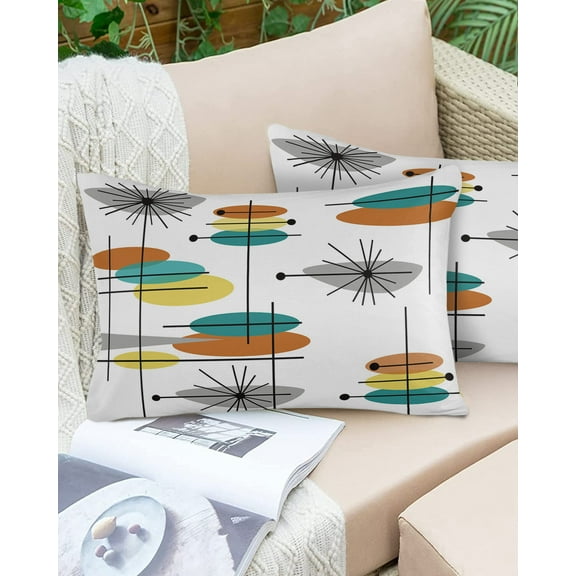 Mid-Century Abstract Ellipse Line Outdoor Pillow Covers Set of 2,Decorative Waterproof Throw Pillow Case,Color Block on White Cotton Linen Soft Cozy Cushion Pillowcases