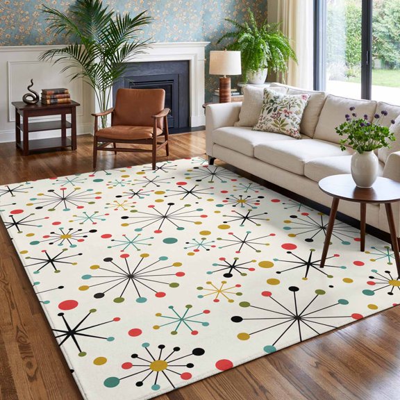 Mid Century Abstract Geometric Area Rug for Bedroom Living Room Rug 5x7ft, Soft Sponge Cushioned Non-Slip Washable Rugs, Modern Colorful Atomic Rectangle Rugs for Dining Room Office Nursery Home
