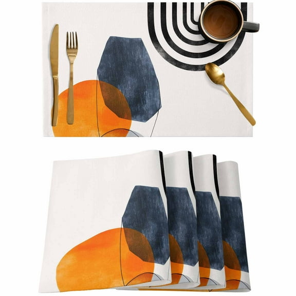 Mid Century Abstract Geometric Boho Sun Placemats Set of 4,Wipeable Washable Table Mats for Dining Tables,Minimalist Aesthetic Terracotta Place Mats for Kitchen Event Party Tabletop Decor