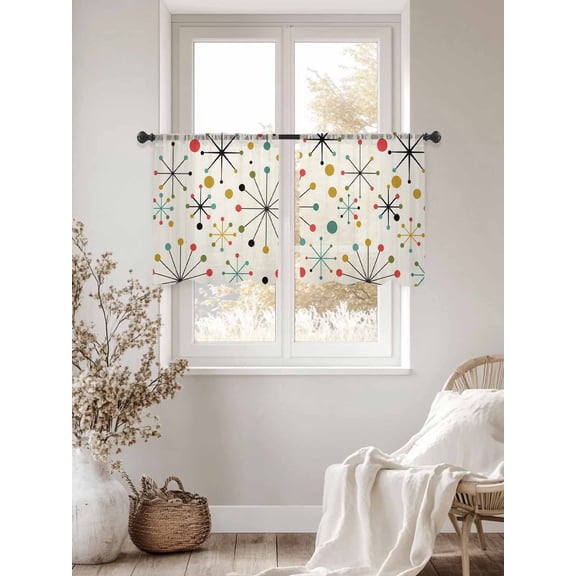 Mid Century Abstract Geometric Chiffon Sheer Curtains 45 Inches Long Modern Colorful Atomic Rod Pocket Window Curtains Voile Drapes Curtains for Living Room Bedroom,2 Panels