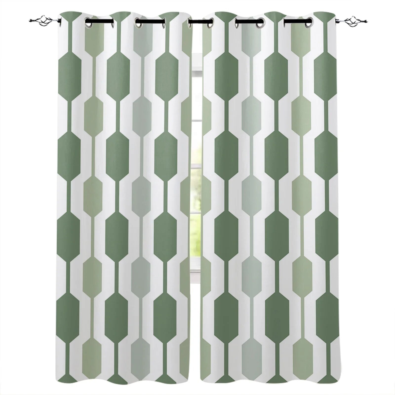 Mid Century Abstract Geometric Hexagon Classic Curtains for Living Room
