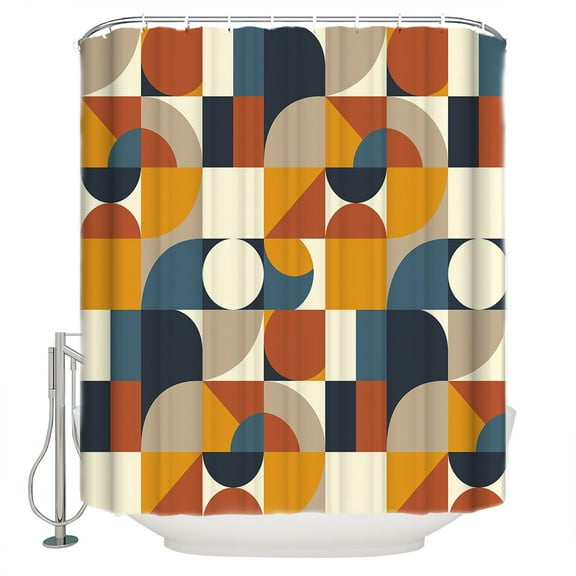 Mid Century Abstract Geometric Nordic Style Shower Curtain for Bathroom, Retro Color Block Waterproof Shower Curtains Washable Quick Dry with Hooks Bathtub Curtains 36x72 IN