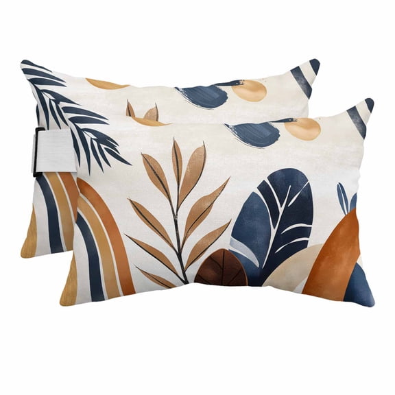 Mid Century Abstract Geometric Outdoor Pillow for Chaise Lounge Chair,Head Resting Pillow with Insert, Boho Leaves Nordic Arch Sun Waterproof Lumbar Pillows for Patio,11"x16" 2 Pack