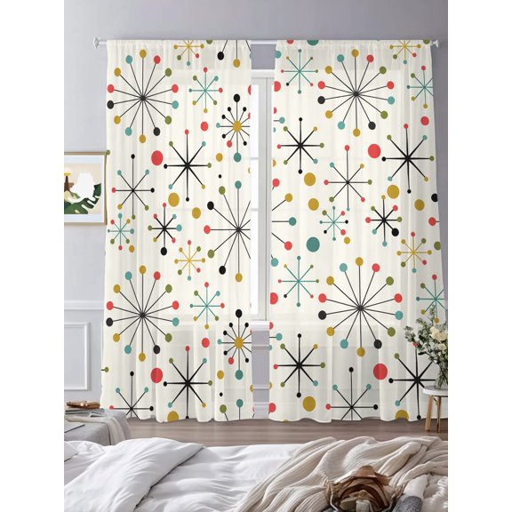 Mid Century Abstract Geometric Sheer Curtains 2 Panels Set Modern Colorful Atomic Lihgt Filtering Rod Pocket Voile Drape,Semi Sheer Window Curtains for Bedroom Living Room,52"x84"