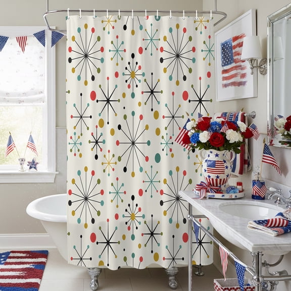 Mid Century Abstract Geometric Shower Curtain for Bathroom, Modern Colorful Atomic Waterproof Shower Curtains Washable Quick Dry with Hooks Bathtub Curtains 36x72IN