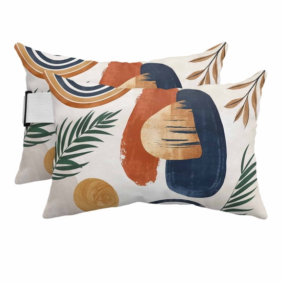 Mid Century Abstract Geometric Tropical Leaf Outdoor Pillow for Chaise Lounge Chair,Head Resting Pillow with Insert, Boho Terracotta Waterproof Lumbar Pillows for Patio,11"x16" 2 Pack