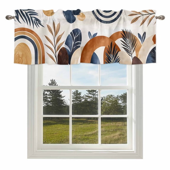 Mid Century Abstract Geometric Valances for Windows Boho Leaves Nordic Arch Sun Rod Pocket Curtain Valance Window Treatment Short Curtains for Kitchen Living Room,42x12in
