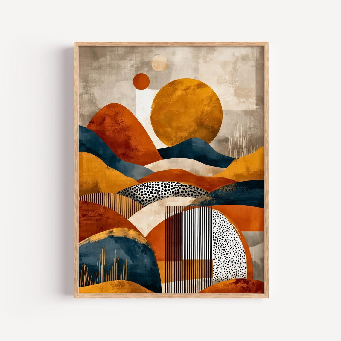 Mid Century Abstract Landscape Wall Art Print, Terracotta Mustard ...