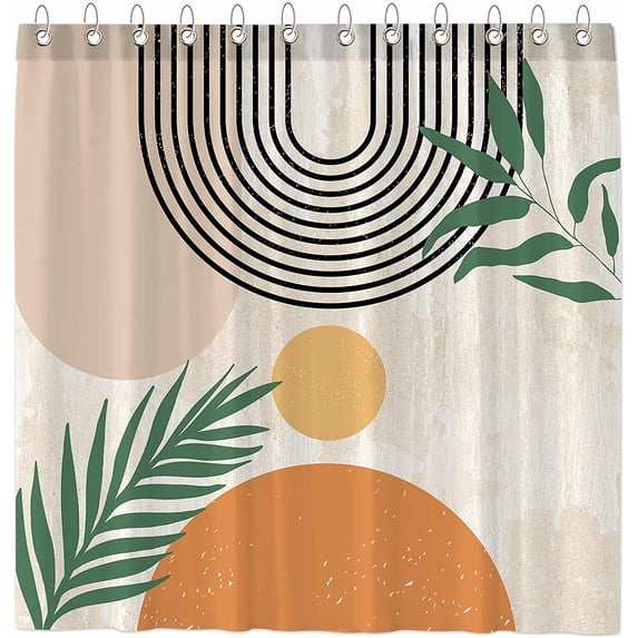 Mid Century Abstract Shower Curtain Arch Sun Beige Modern Minimalistic Home Bathtubs Bathroom Curtain Decoration Set with 12 Hooks Washable Durable Polyester Fabric 72"x72"