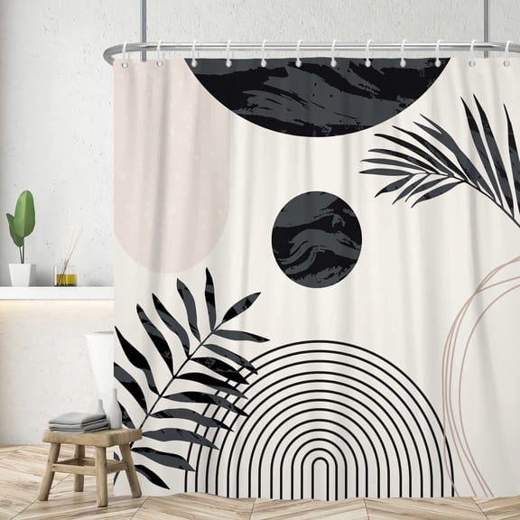 Mid Century Abstract Shower Curtain Boho Minimalist Line Modern Geometric Plant Leaves