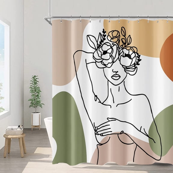 Mid Century Abstract Shower Curtain Modern Art Women Body Portrait Minimalist Style