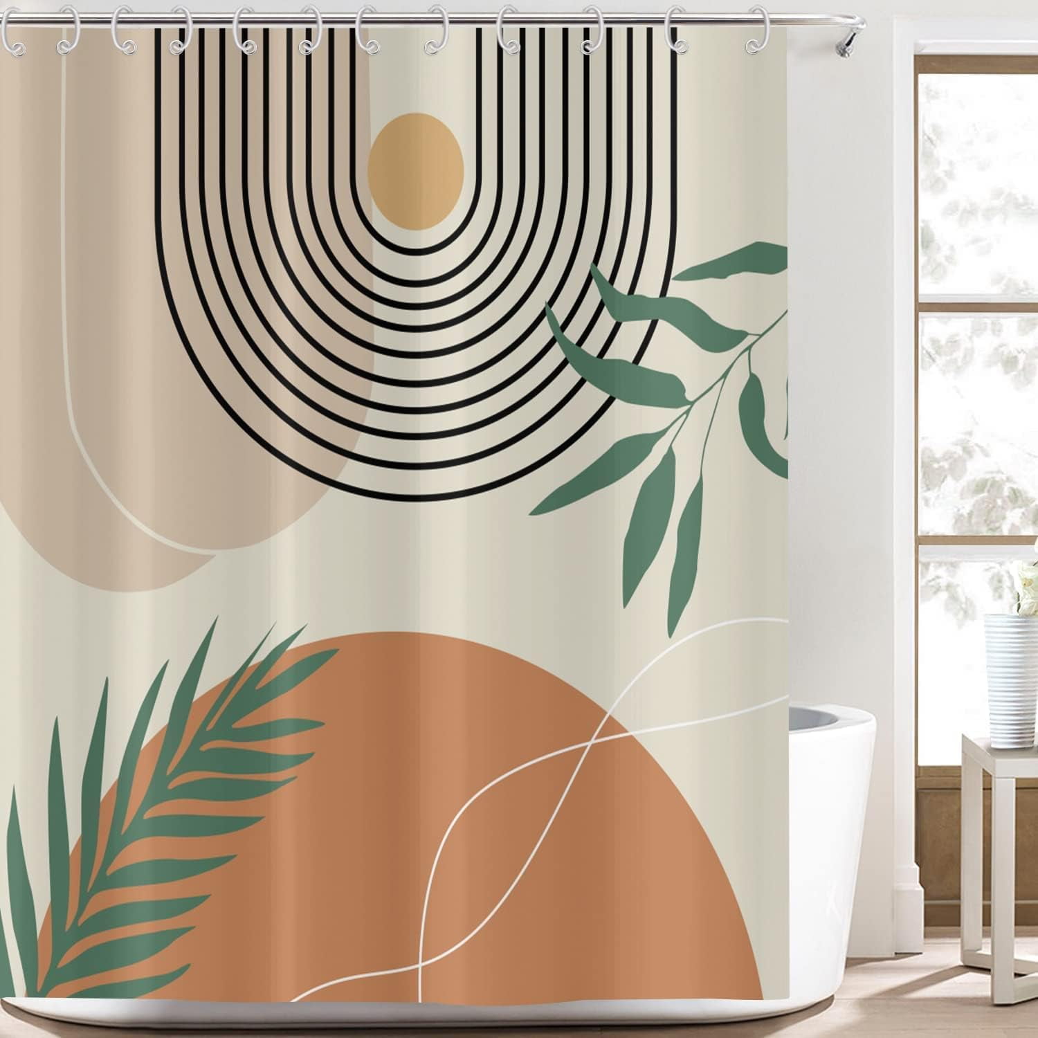 Mid Century Abstract Shower Curtains, Weighted Bottom Modern Boho ...