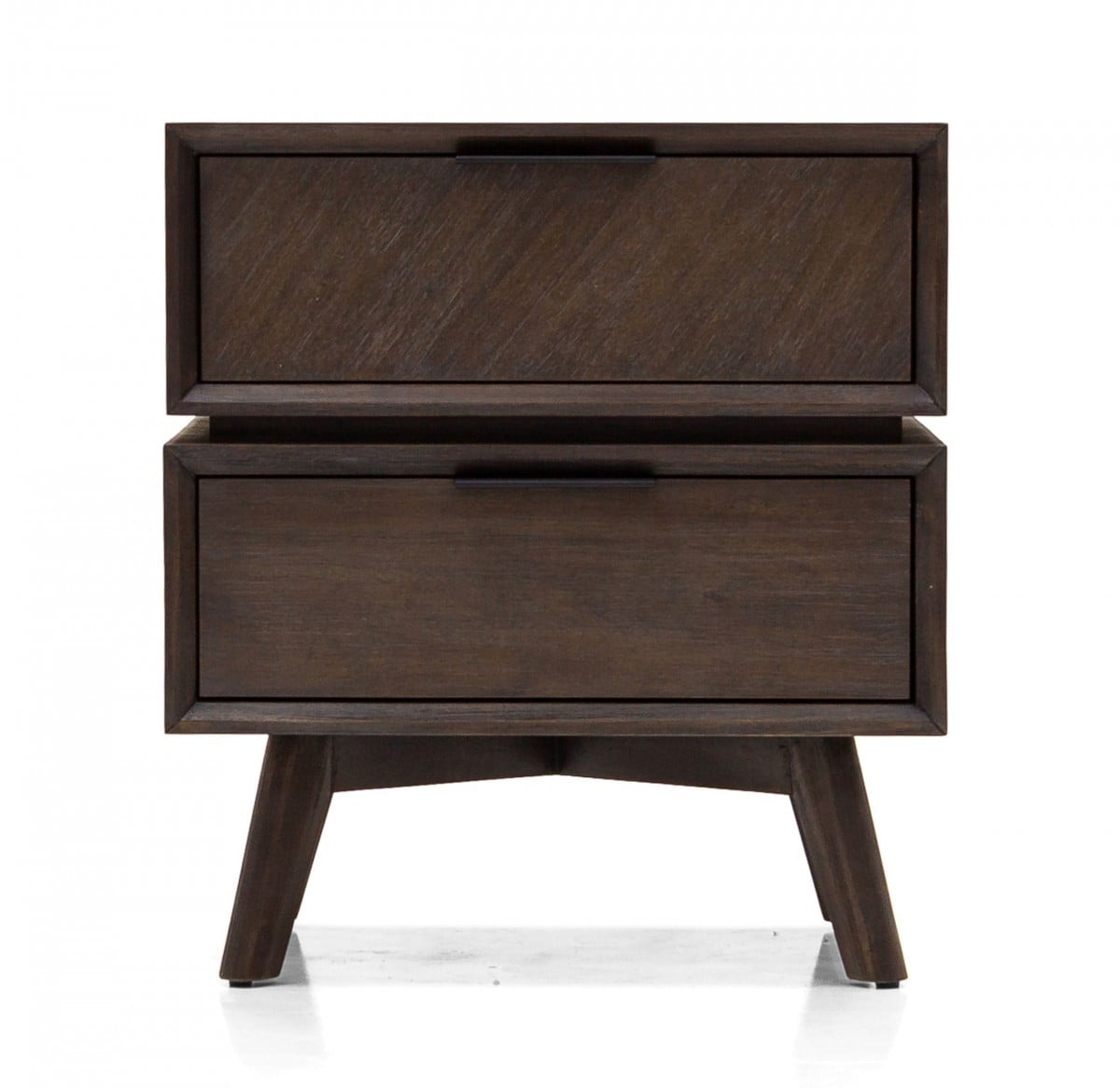Mid-Century Acacia Wood Nightstand with Black Metal Handles
