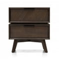 thumbnail image 1 of Mid Century Acacia Nightstand with Two Drawers and Black Metal Handles, 1 of 5
